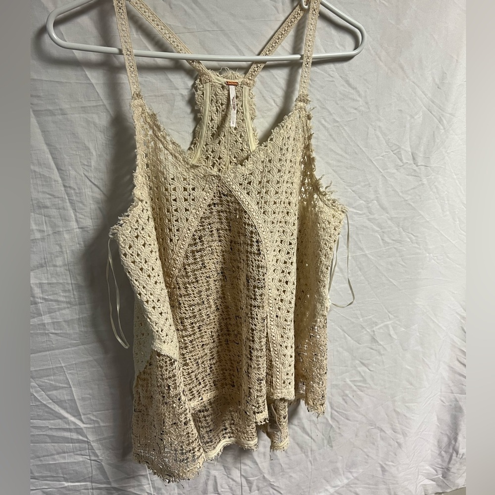 Free people crochet tank top beige size large